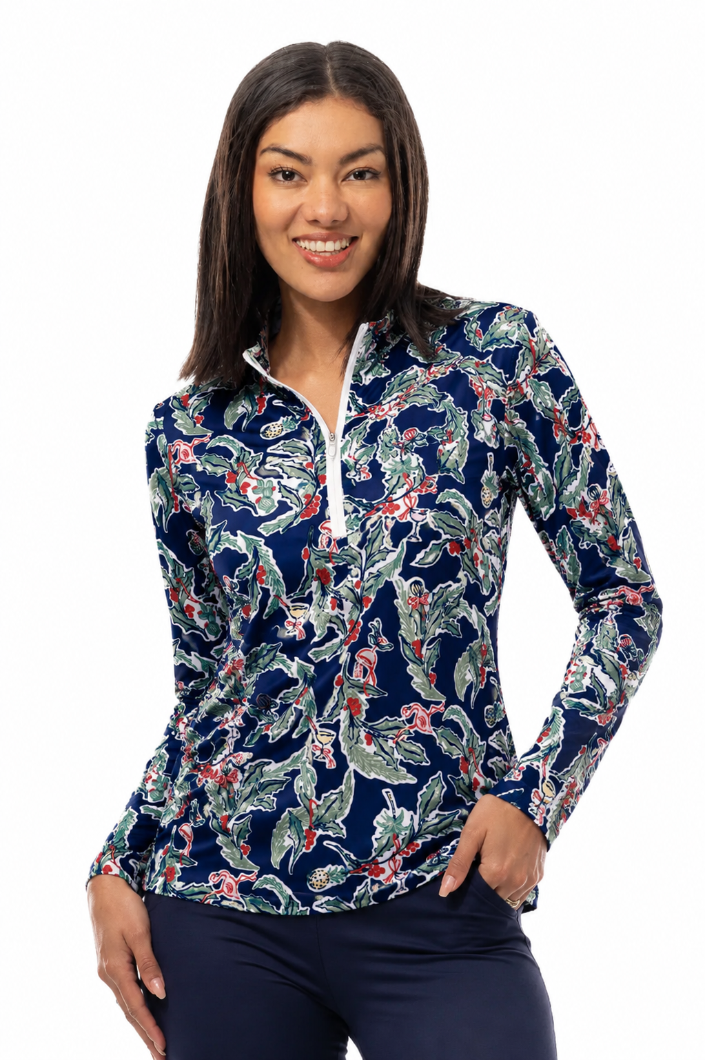 SOLCOOL 1/4 ZIP MOCK. HOLLY JOLLY. 900463 - SanSoleil