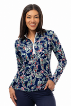 SOLCOOL 1/4 ZIP MOCK. HOLLY JOLLY. 900463 - SanSoleil