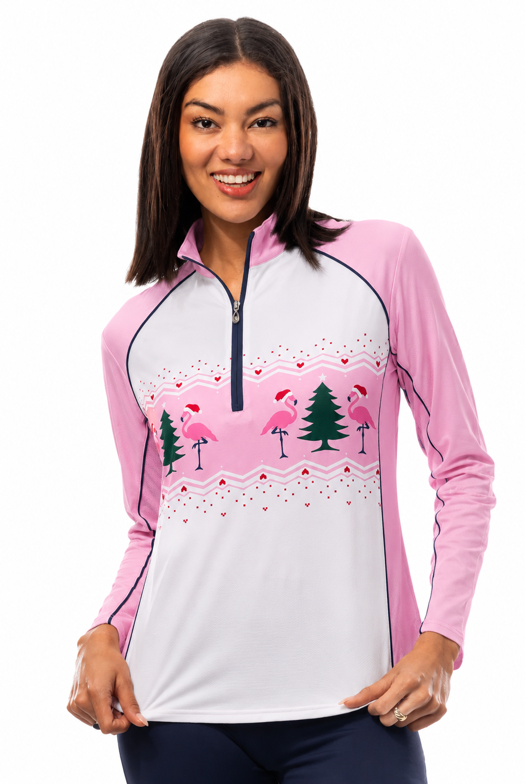 SOLCOOL 1/4 ZIP MOCK WITH PIPING. FA LA LA. 900445P - SanSoleil