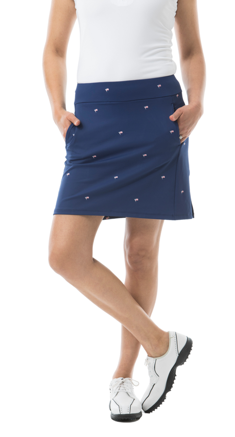  SANSOLEIL SOLSTYLE 17" GOLF SKIRT WITH COMPRSESSION SHORT . FLAG DAY. NAVY. 900207P
