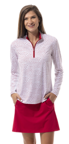 Solshine Mock. Morse Code. White W/ Ruby Red Stripes. 900323