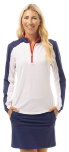 SUNGLOW COLOR BLOCK MOCK. RED-WHITE-NAVY BLUE. 900436