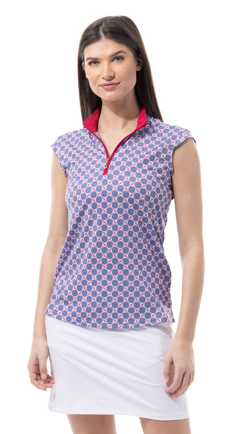 SANSOLEIL SOLCOOL SLEEVELESS MOCK. SEEING SPOTS. INK NAVY - RED. 900471