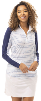 SOLCOOL PRINT TRIM MOCK with BACK VENT. LINEUP.  NAVY - 900475