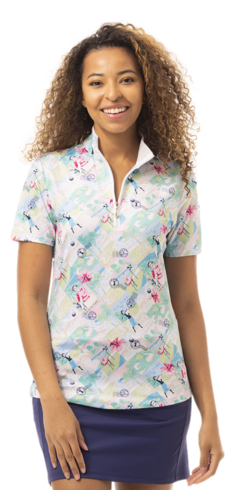 SANSOLEIL SOLCOOL SHORT SLEEVE MOCK - BY THE SEA. 900478