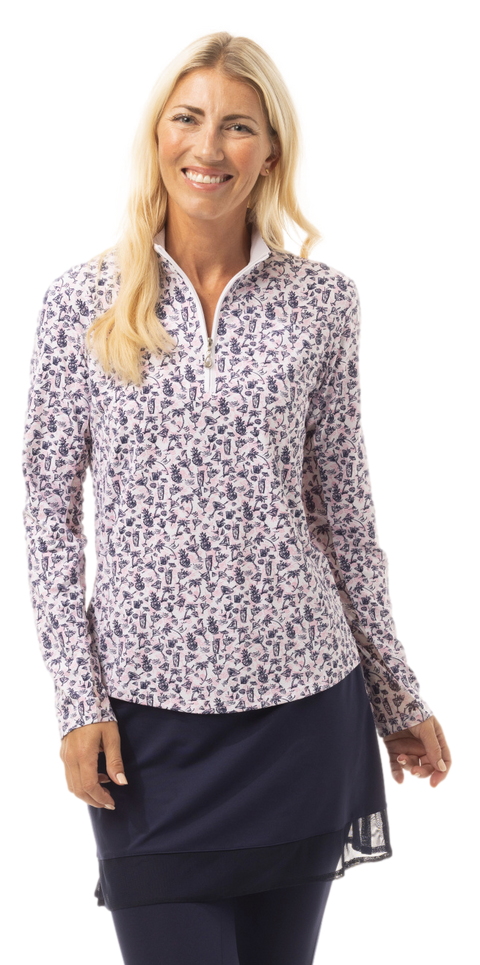 SOLTEK LUX LONG-SLEEVE PRINT MOCK. MAI TAI. NAVY. PINK - 900621