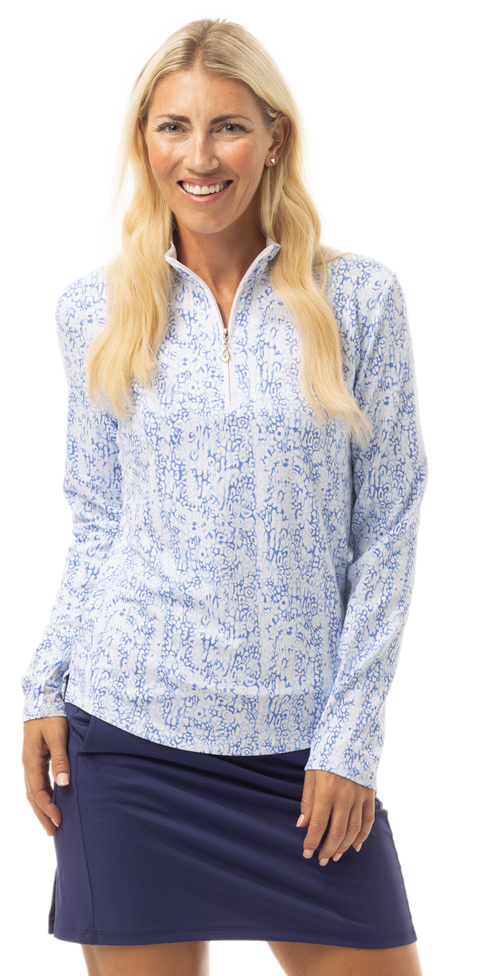 SOLTEK LUX LONG-SLEEVE PRINT MOCK. ZANZIBAR. BLUE - 900621