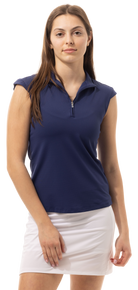 SOLTEK LUX SLEEVELESS SOLID MOCK. NAVY. 900627