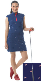 SOLSTYLE COOL SLEEVELESS ZIP MOCK DRESS. FLAG DAY. NAVY - 900722C