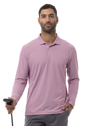 MEN'S SOLTEK ICE MINI-STRIPE POLO. CLARET RED & WHITE - 900837M